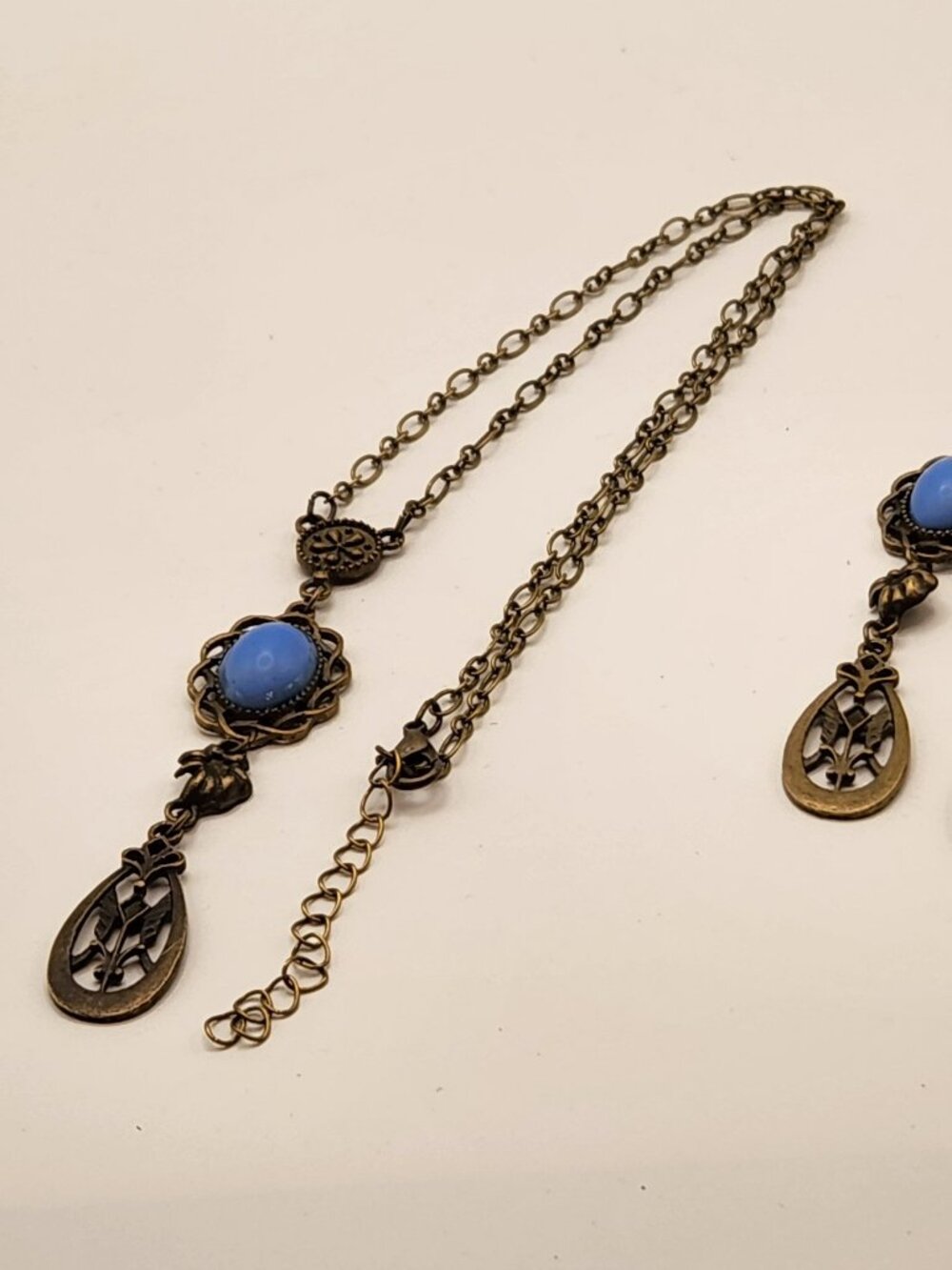 3 for $20 Intricate necklace & earring set old gold & blue costume NEW